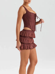 Mozision Elegant Sexy Skirt Two Piece Set For Women Fashion Sleeveless Crop Top And Mini Skirt Ladies Club Party Sexy Skirt Sets
