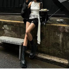High Street Sweet Cool O Neck Sleeveless Camisoles Personality Lrregular Hollow Out T Shirts Harajuku Gothic Y2k American Tops