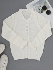 Ladies' autumn and winter fashionable solid color V-neck long sleeved knitted sweater