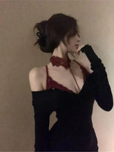 Pbong Sexy Lace 2 Piece Set Off Shoulder Long sleeve T-shirt Women Halter Corset Top Cami Top Set Basic Blouse Evening Party Outwear
