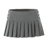 Mini skirt y2k clothes kawaii korean fashion striped skirts for women grey mini skirts woman pleated micro skirts with buttons