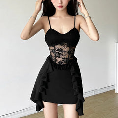 Y2K Style Sexy Lace Strapless Patchwork Dress Autumn New Slim Fit Spicy Girl Summer Dress
