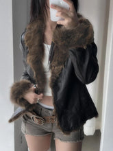 Autumn New Clothes Women's Leather Coat Long Sleeve Spliced Faux Trim Button Slim Fit Chic Coat