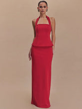 Backless Sexy 2 Piece Sets Women Solid Square Collar Halter Tops And Long Skirt Female Slim Fit Club Two Piece Sets