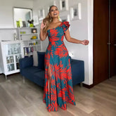 Pbong Elegant Long Women's Dress Sexy High Side Slit Semi-Off Shoulder Evening Dress For European And American Women