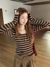 Slim Y2K Striped T Shirt Women Streetwear American Long Sleeve Retro Tees Fall Sexy U Neck Female Harajuku Vintage Tops New
