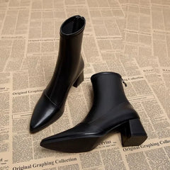 Ankle Boots for Women's Thick Heel Spring Summer Autumn Single Boots New Pointed High Heels Shoes Mid-heel Fashion