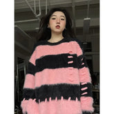 Lazy O Neck Long Sleeve Sweaters Y2k Aeshetic Vintage All Match Streetwear Constrast Color Pullovers Korean Punk Clothing