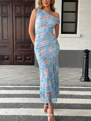 Women's Dresses Summer Streetwear Fashion New Print Split Print Maxi Dresses Sexy Female Casual Slim Knitted Dresses Clothing