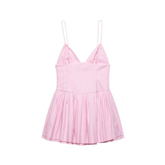 Fashion Sexy V-neck Stripe Pink Bow Short Dress New Sleeveless Slim Sweet Chi Slip Dress Streetwear Y2K Woman Clothing
