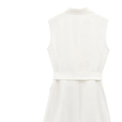 Fashion Simple Slim Fit Blended Short Dress Elegant Solid Color Lapel Summer Dress With Belt Dresses Bouble Breasted Dress