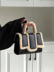 Lamb Wool Spliced PU HandBag Women Autumn/Winter New Simple Advanced Small Black Bag Exquisite Versatile Crossbody Bag