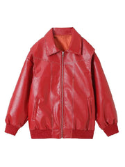 Casual Oversized Leather Jacket Women Fashion Lapel Long Sleeve Loose Zipper Female Coat Autumn Patchwork Loose Y2k Streetwear