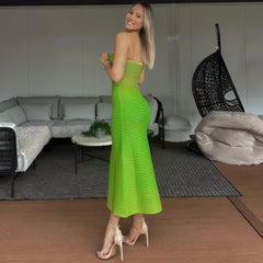 Stripe Cotton Core Spun Yarn Knitted Long Dress Fashion Sexy Slim Strapless Women Dresses Summer Woman Clothing Vestidos