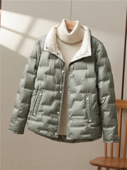 Autumn Winter Women White Duck Down Coat Casual Lapel Single Breasted Jacket Fashion Light Puffer Parka Outwear