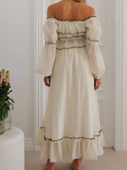 Lantern Sleeve Chiffon Top And A-line Long Skirt Vacation Women Sets 2025 Spring Summer New Ruffle Tee Skirt Summer 2 Piece Set