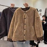 Pbong New round Neck Single Buttoned Sheepskin Faux Fur Integrated Soft Satin Women's Jacket Trendy Top Fashion Spring