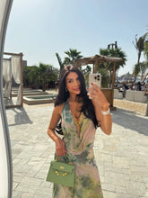 Women Fashion Tie Dye Printing Sheer Maxi Dress Sexy Pleated Deep V-neck Bodycon Maxi Dresses Vocation Beach Party Robe