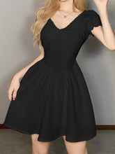 Black V-Neck Short Sleeve A-Line Dress