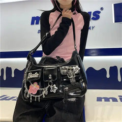 Y2k Vintage Streetwear Shoulder Bag Gothic Punk Harajuku Cross Chain Women's Handbags Trendy Pockets All Match Crossbody Bags