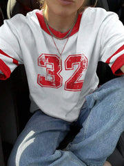 Women's Summer Digital 32 Printed Round Neck Short Sleeve Casual T-Shirt Graphic Tees Women Top Loose And Breathable Unisex Top