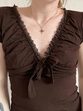 Casual Lace Trim Bandage T Shirt Slim Basic Deep V-Neck Short Sleeve Tees Women 2024 Summer Fashion Streetwear Ladies