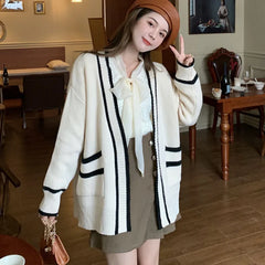 Varsity Cardigan Sweater for Women Open Front Slouchy Knitted Sweater Jacket Cardi Collaege Student Girl Fall Winter Outfit