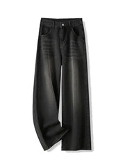 Korean Vintage High Waist Women's Jeans Y2K Slimming Pear-Shaped Loose Straight Bell Bottoms Black Gray Baggy Denim Trousers
