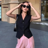 Women's Suit Vest Coat 2025 Spring Summer Sleeveless Retro Style Ladies Blazer Vest Temperament Short Lady Cardigan Waistcoat