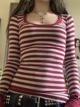 Pbong Women's Fall Ribbed Tops Stripe Long Sleeve Scoop Neck Shirt Casual Slim Fit T-shirts