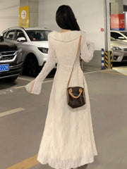 Autumn Elegant Solid Ruffles Fairy Dresses Korean Fashion Slim A Line Midi Dress Women Princess Party Vestidos New