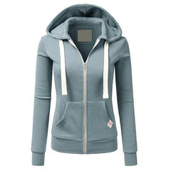 Spring/Autumn New Casual Fleece Zipped Hoodie Women Fashion Drawstring Sporty Hooded Coats Ladies Simple Sweatshirt