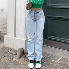 hot-selling new women's light blue slim fit high waist stretch casual versatile straight jeans for women