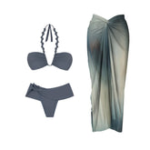 New 3Pcs Crochet Bikini With Long Skirt Sexy Swimsuit Women Swimwear Female Bandeau Biquini Swimming Suit Bodysuit Beachwear