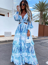 Sexy V-Neck Backless Hollow Out Dress Autumn Women Lantern Sleeve Club Party Long Maxi Dresses Tunic Beach Cover Up Pbong mid size graduation outfit romantic style teen swag clean girl id