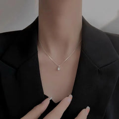 Fashion 925 Sterling Silver Teardrop Shape Zirconia Necklace Geometric Shape Pendant Choker Party Gift for Women Fine Jewelry
