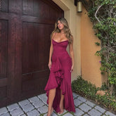 Irregular Mesh Party Dresses New Arrivals Spaghetti Strap Bodycon Dress Fashion Ruched Long Dress Women