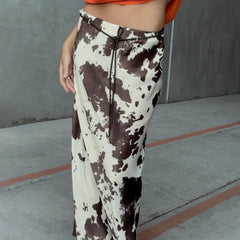 Animal Pattern Printed Midi Skirt Women Summer Fashion Belt A-Line Long Skirt Vintage High Waist Female Chic Lady Skirts 2025