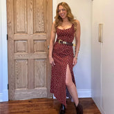 Chic Linen Blend Vintage Fashion Red Long Dress Polka Dot Square Collar Sleeveless Tank Dress New Summer Female Clothes
