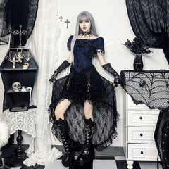 Y2K Black Floral Lace Mesh A-Line Long Skirts Goth Vintage Aesthetic Cocktail Party Skirt Women New Fashion Streetwear