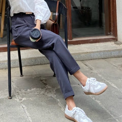 Elegant Summer Casual Pants Women Fashion Solid Color Sashes Slim Straight Trousers Chic Business Mujer Retro Belt Korean Style