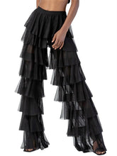 Pbong Women Wide Leg Pants High Waist Layered Tulle Pants Loose Beach Long Trousers Streetwear