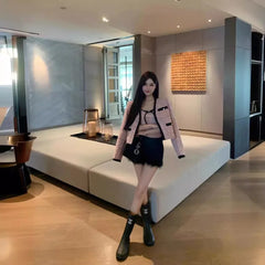 Pbong Fall Hot Sale Of The Season New Black Feathers High Waist Slim A- Line Shorts Women's Base Layer Boot Pants Low Waist Design Sen