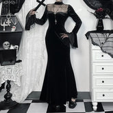Halloween Women Dress Long Sleeve High Waist Dresses Lace Cutout Patchwork New Aesthetic 90s Egirl Sexy Slim Party Club Dress