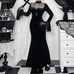 Halloween Women Dress Long Sleeve High Waist Dresses Lace Cutout Patchwork New Aesthetic 90s Egirl Sexy Slim Party Club Dress