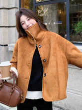 Y2K Faux Lamb Suede Jacket Women Warm Winter Streetwear Retro Coat Korean Casual Loose Long Sleeve Single Breasted Outwear