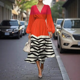 Pbong Sexy Casual Floral Print Dress High Collar Full Sleeve Knee Length Polyester Fiber Independent Station Cross Border Dress