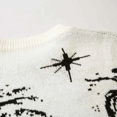 Men's and Women's Loose Cotton Knitted Sweater New Retro Sweater Ripple Creative Stripe Punched Knitted Hoodie