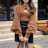 Women's Knitted Shrug Cardigan with Vest Cami Top One button front Crop Bolero Tops Teen-girl Autumn Winter Y2K 90s Outfit