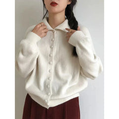 High Neck Button Down Cardigan Women Long Sleeve Knitted Sweater Jacket Cozy Knitwear Teen-girl Fall Winter Basic Chic Knitwear
